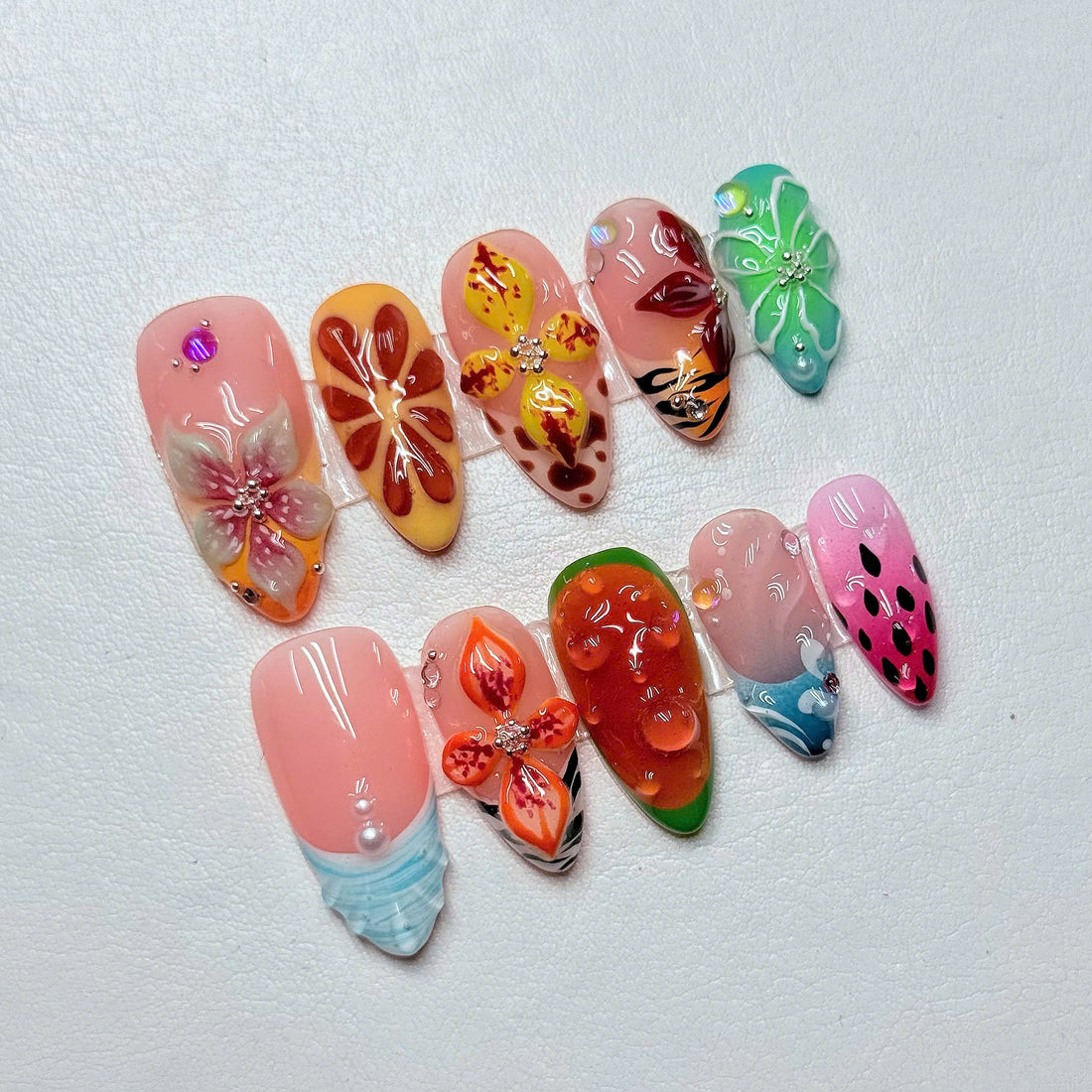 Melon Breeze | Handmade Tropical 3D Watermelon Summer Floral Press-On Nails