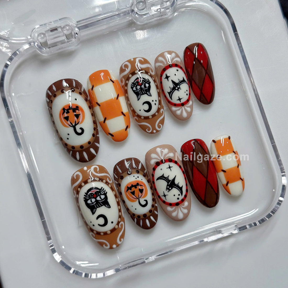 Retro Spook | Handmade Vintage Black Cat Pumpkin Halloween Press-On Nails