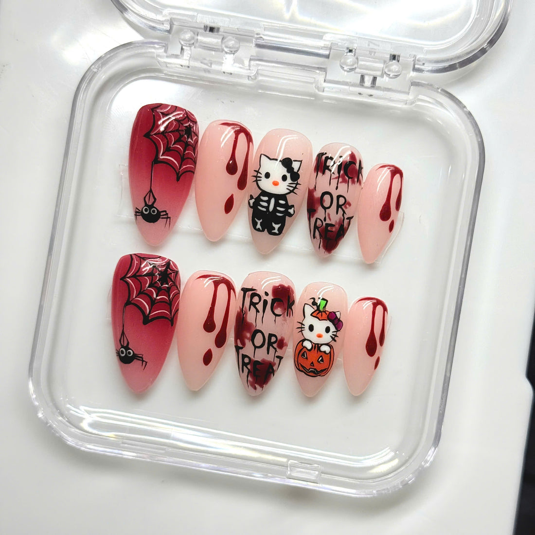 Creepy Kitty | Handmade Kawaii Cute Bloody Trick Treat Gel Press-On Nails