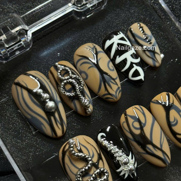 Silver Serpent | Handmade 3D Gothic Metallic Snake Gel Press-On Nails