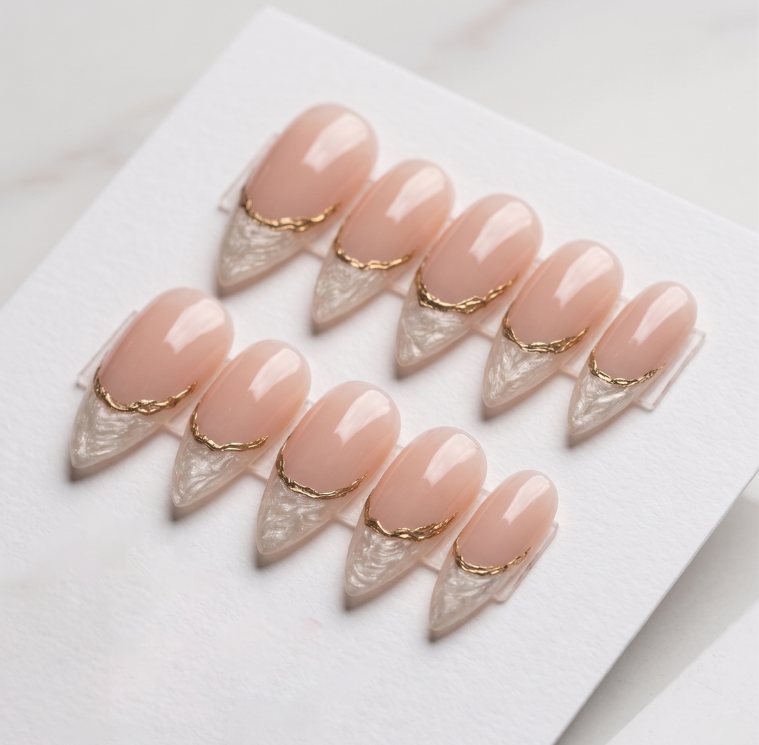 Royal Chrome | Handmade Pearl White French Gold Chrome Press-On Nails