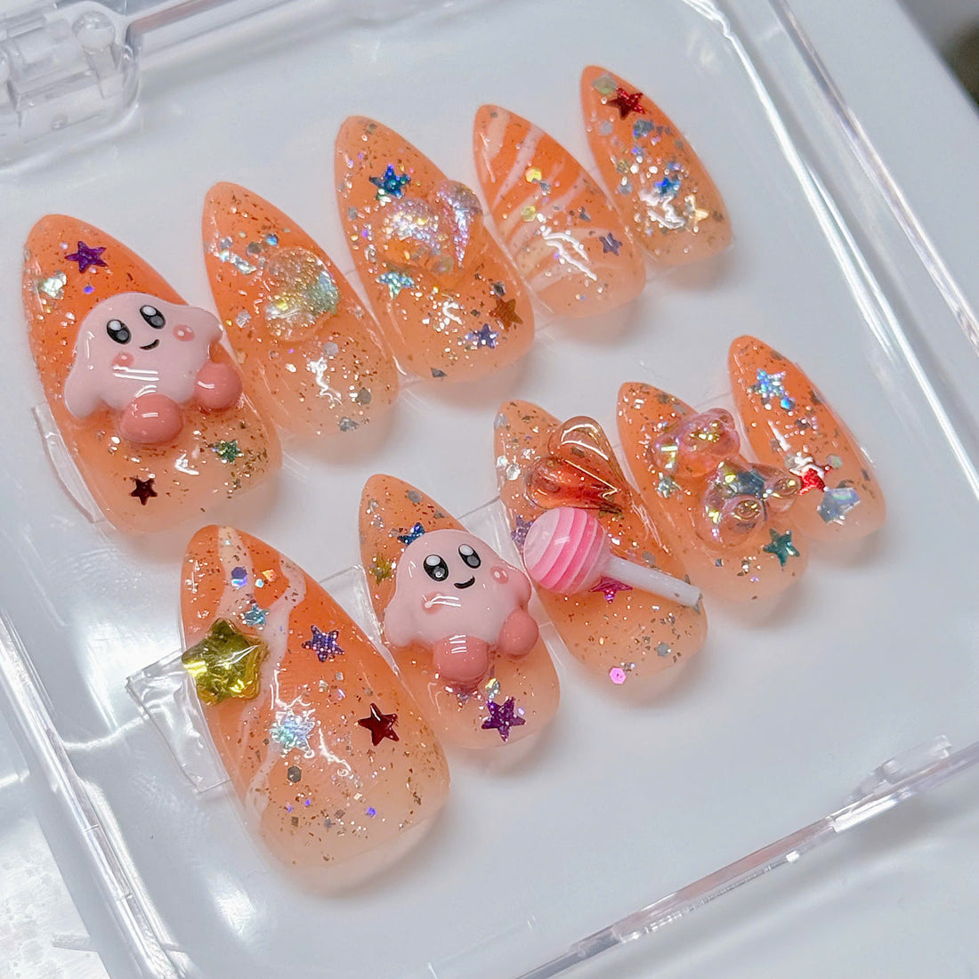 Jelly Star | Handmade Kawaii Character 3D Star Lollipop Orange Press-On Nails