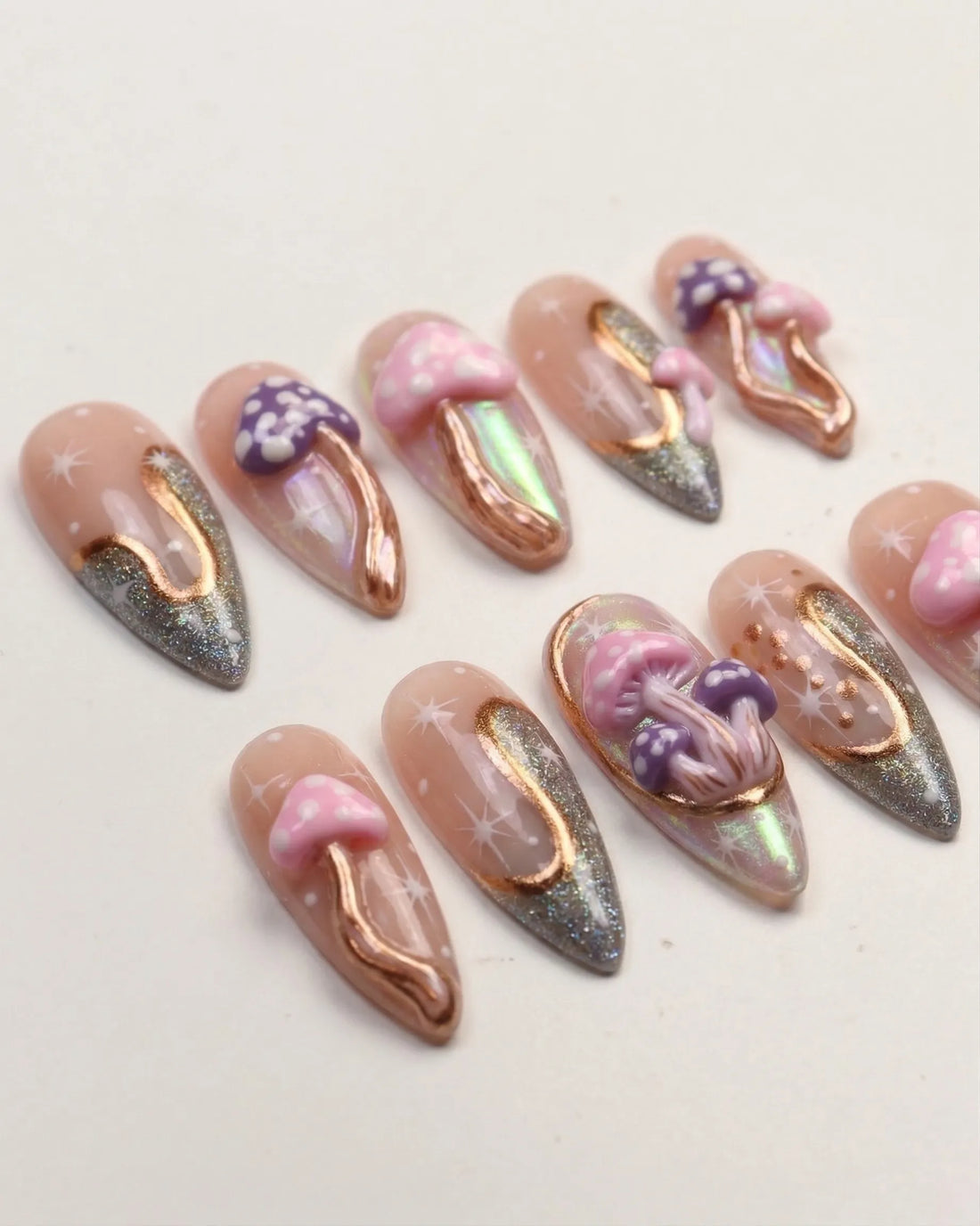 Enchanted Forest | Handmade 3D Pastel Mushroom Fairycore Press-On Nails
