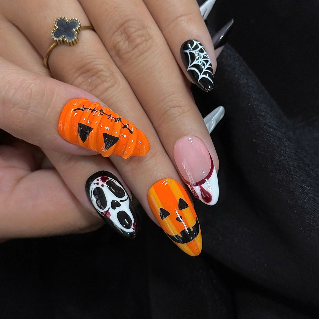 Slasher Night | Handmade Spooky Ghostface Blood Drip 3D Spider Press-On Nails