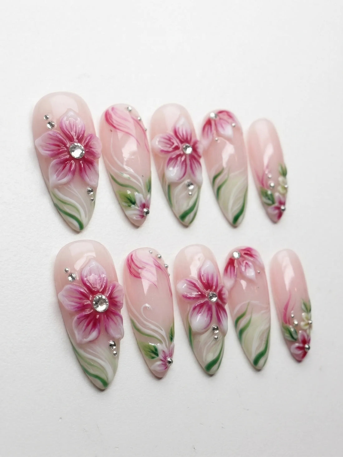Spring Petals | Handmade 3D Pink Floral Gel Reusable Press-On Nails