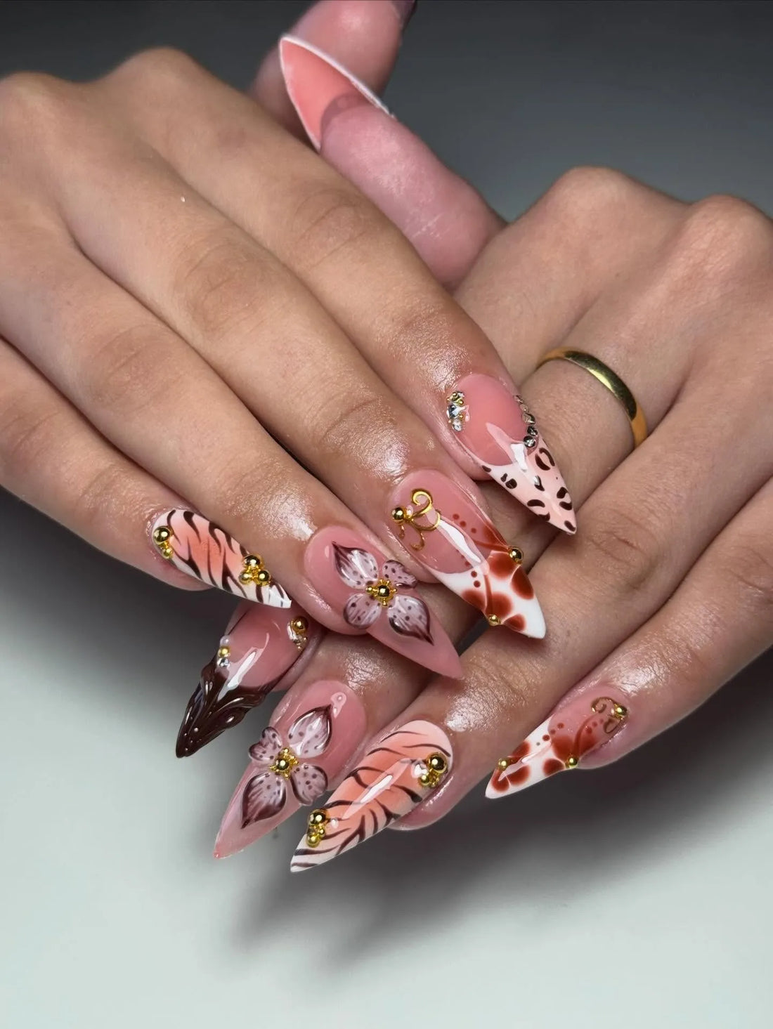 Wild Safari | Handmade 3D Brown Mixed Animal Print Press-On Nails