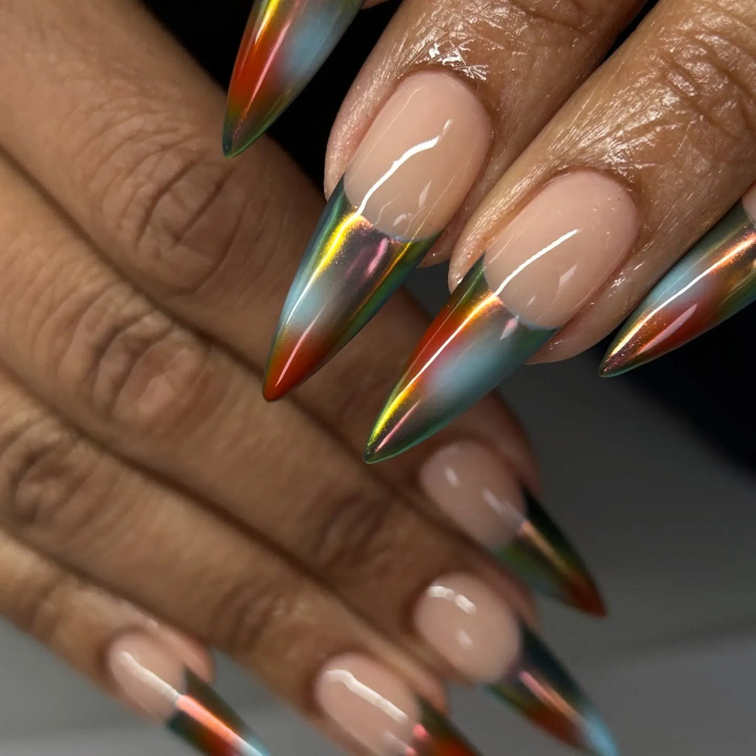 Rainbow Chrome | Handmade Multi Chrome French Tip Gel Press-On Nails