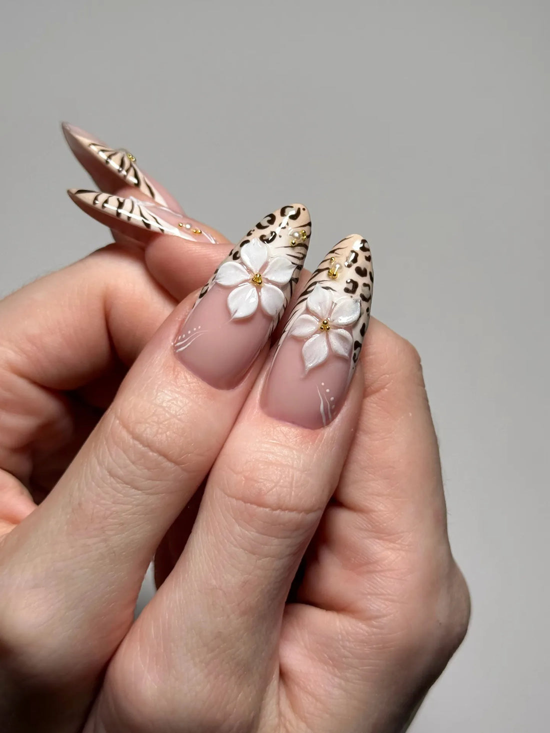 Safari Bloom | Handmade 3D Floral Leopard Zebra Print Press-On Nails