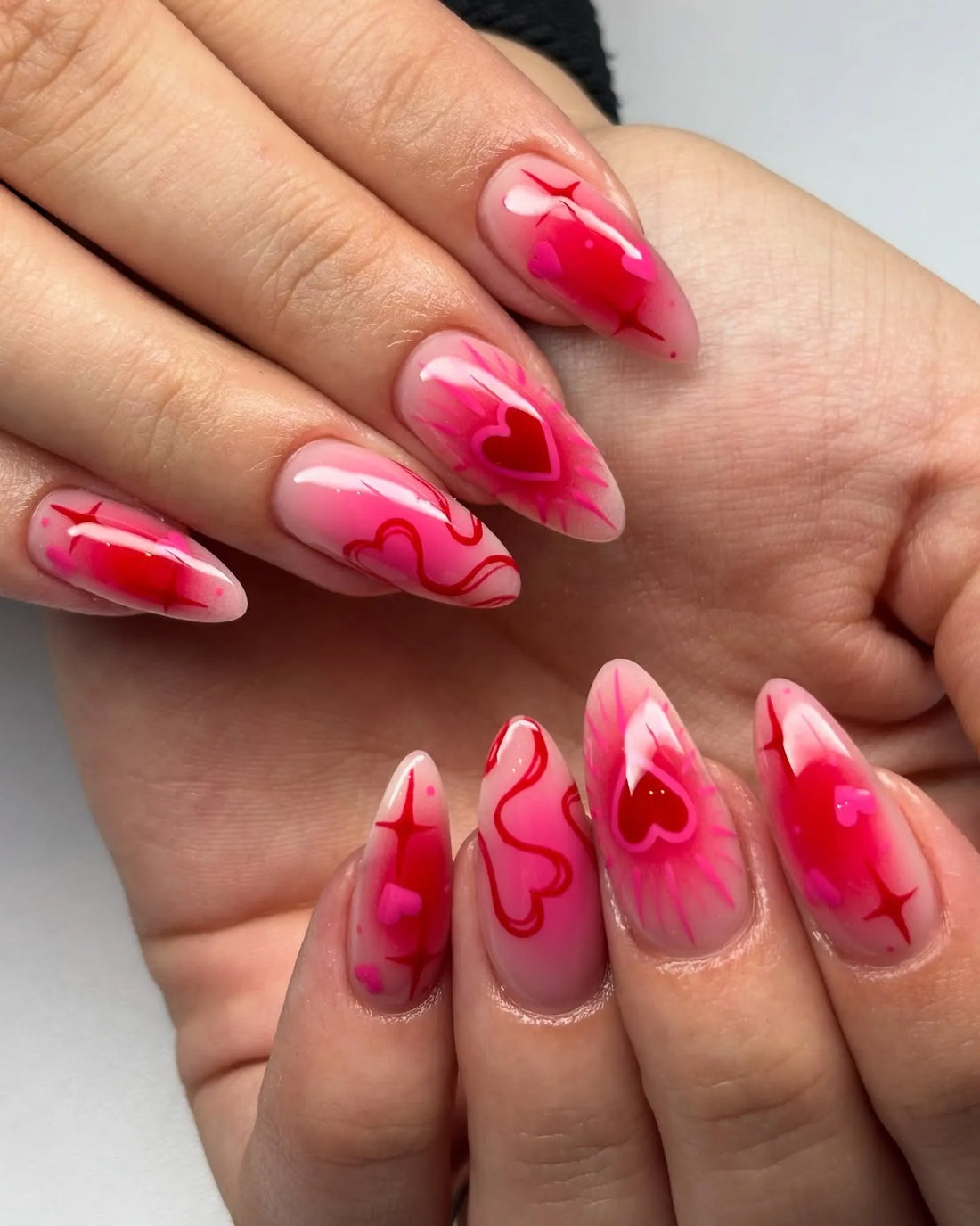 Aura Vortex | Handmade Pink Aura Heart Y2K Red Swirl Press-On Nails