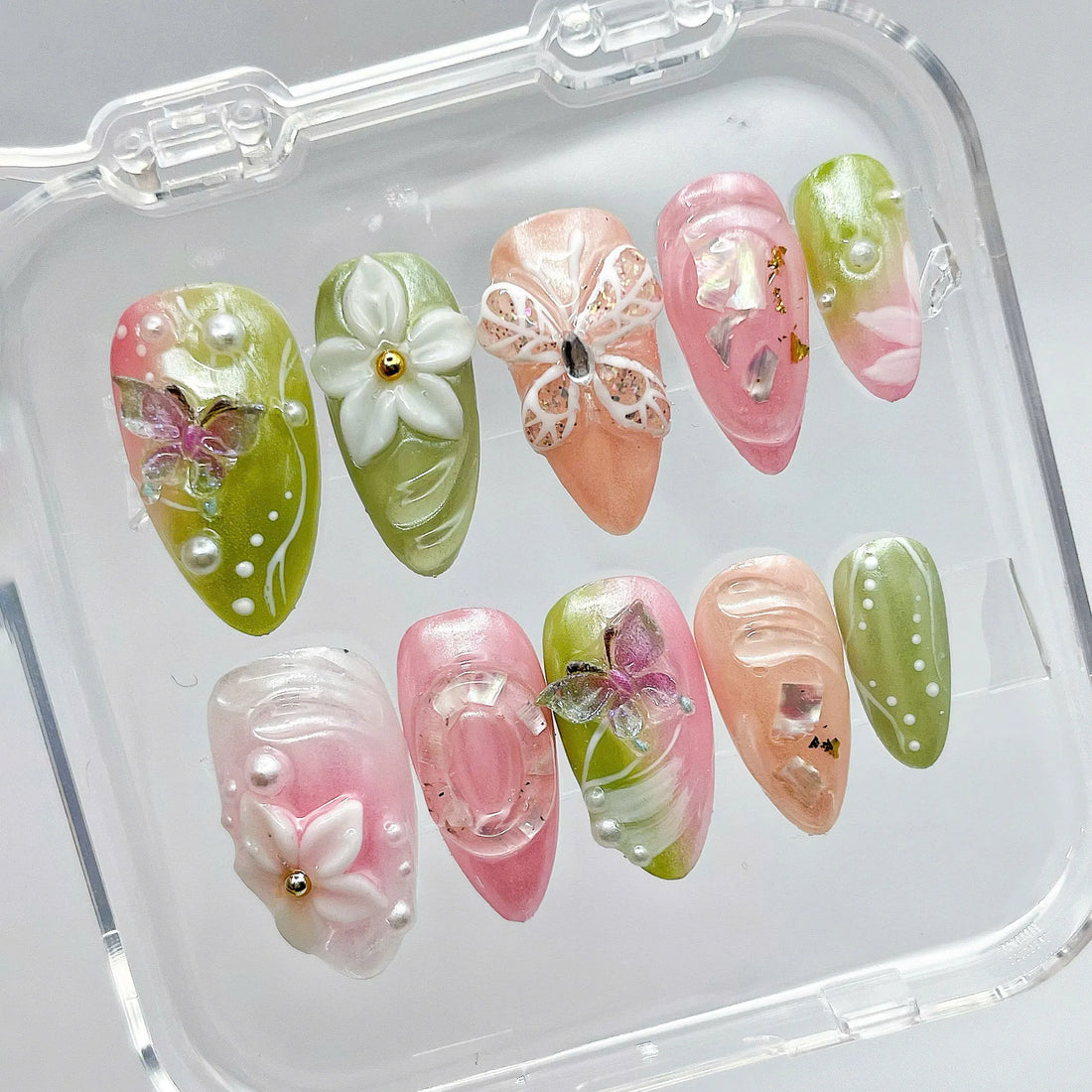 Fairy Meadow | Handmade 3D Butterfly Pastel Floral Ethereal Press-On Nails