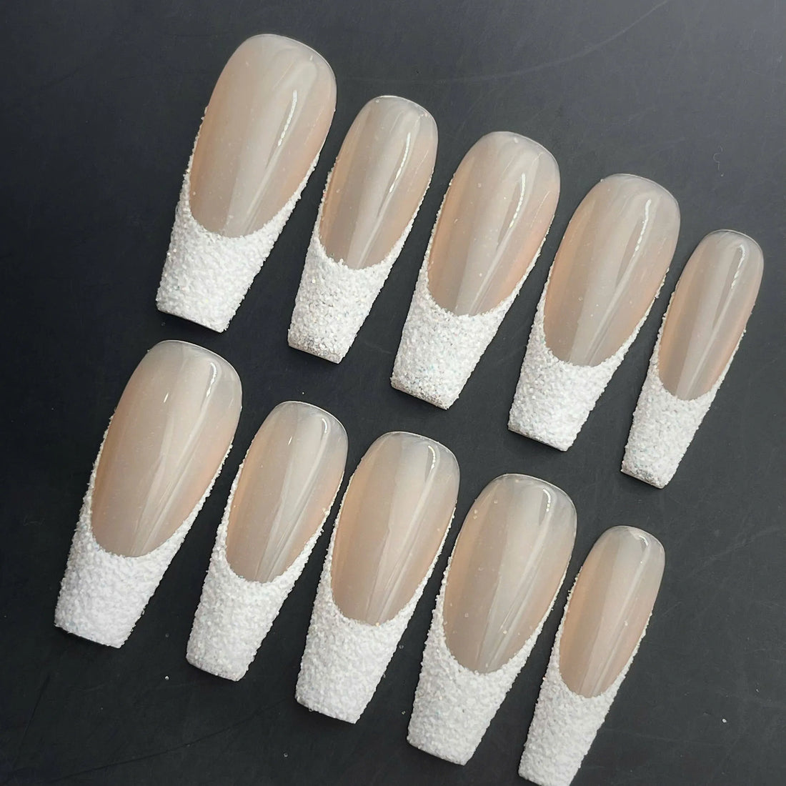 Sugared French | Handmade White Sugared French Tip Textured Glitter Press-On Nails