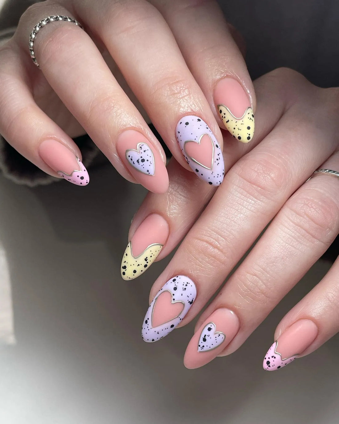Speckled Pastel | Handmade Matte Easter Egg Heart Cutout Press-On Nails