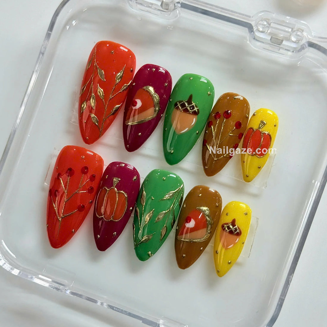 Harvest Feast | Handmade Autumn Pumpkin Pie Gold Metallic Gel Press-On Nails