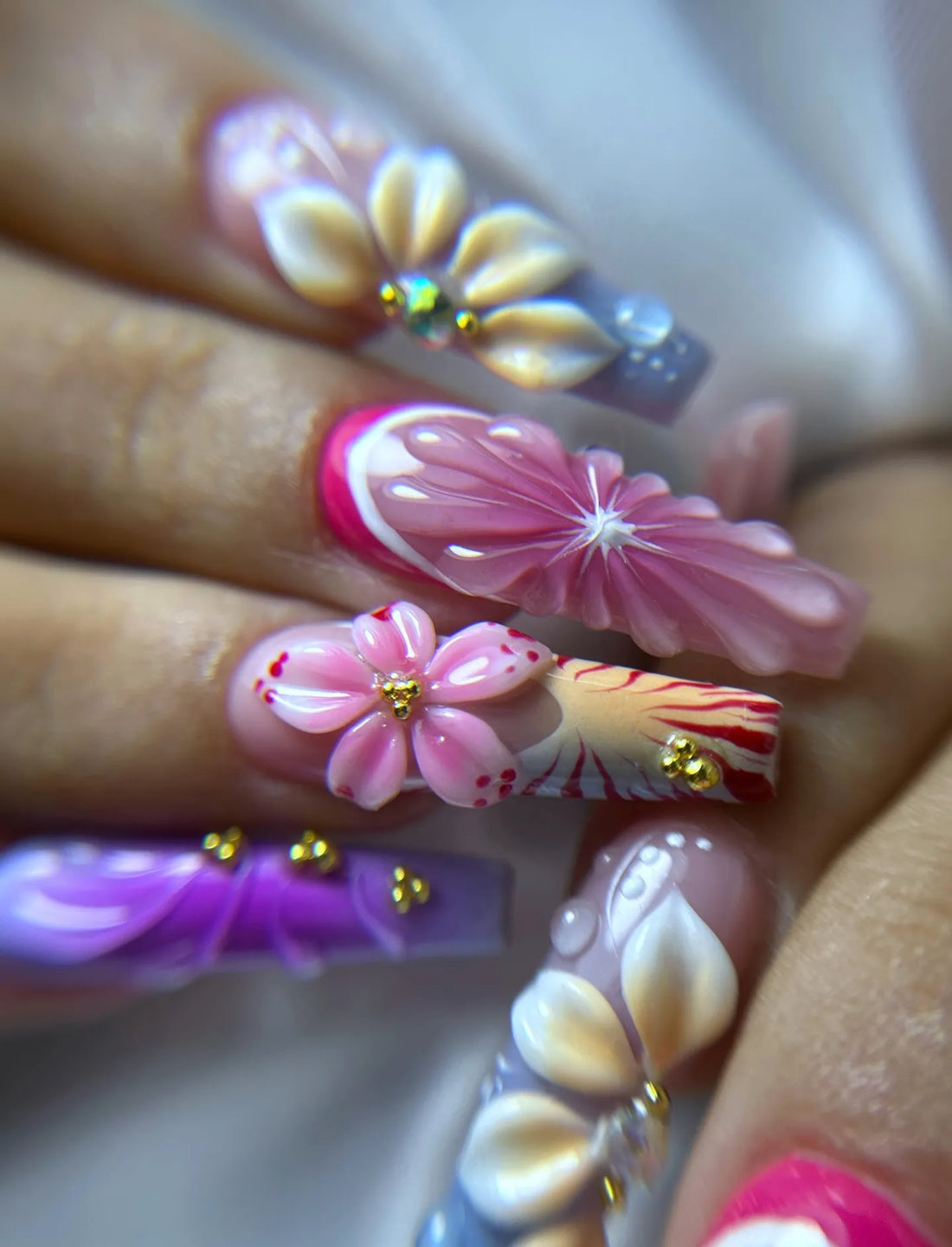 Wild Dahlia | Handmade Pink Purple Ombre 3D Flower Press-On Nails