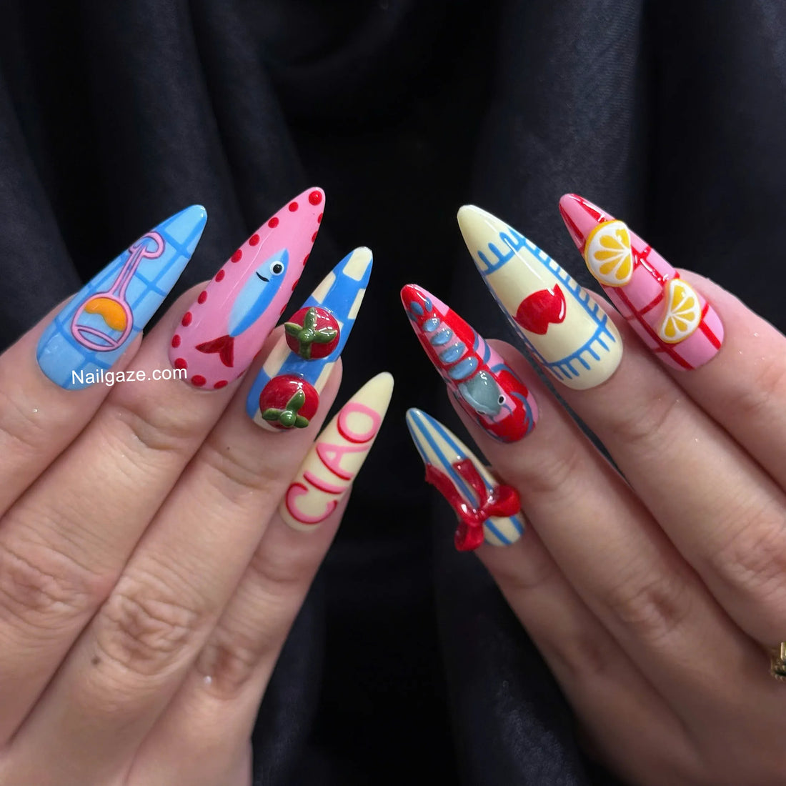 Amalfi Feast | Handmade Italian Summer 3D Lemon Lobster Press-On Nails