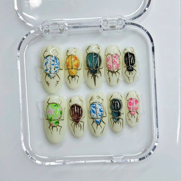 Golden Scarab | Handmade 3D Scarab Beetle Gold Chrome Insect Press-On Nails