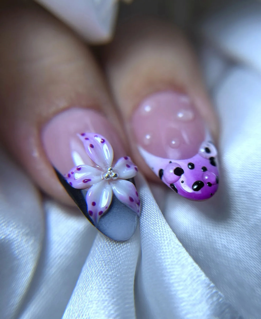 Cyber Blossom | Handmade Purple 3D Flower Y2K Star Press-On Nails