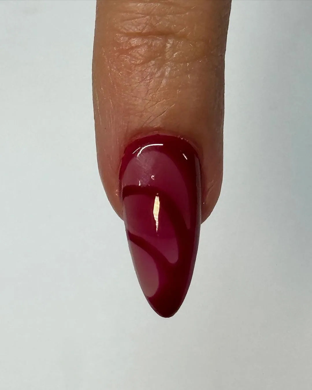 Velvet Swirl | Handmade Deep Red Abstract French Tip Gel Press-On Nails