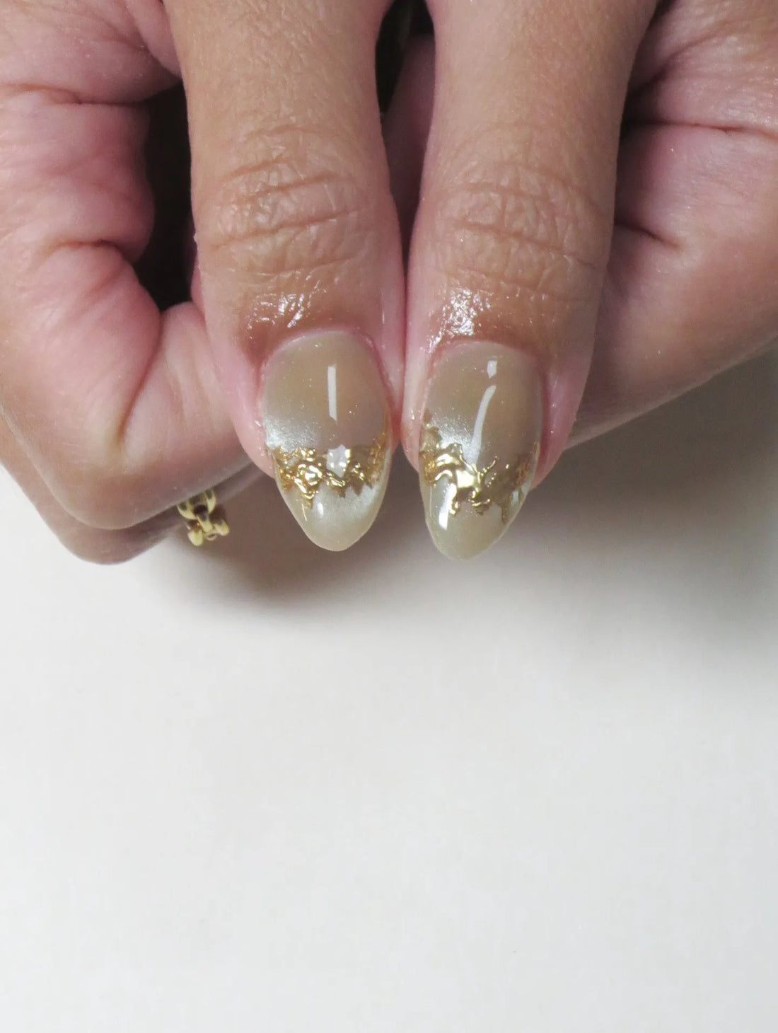 Botanical Glow | Handmade Sage Green Cat Eye Gold Chrome Press-On Nails