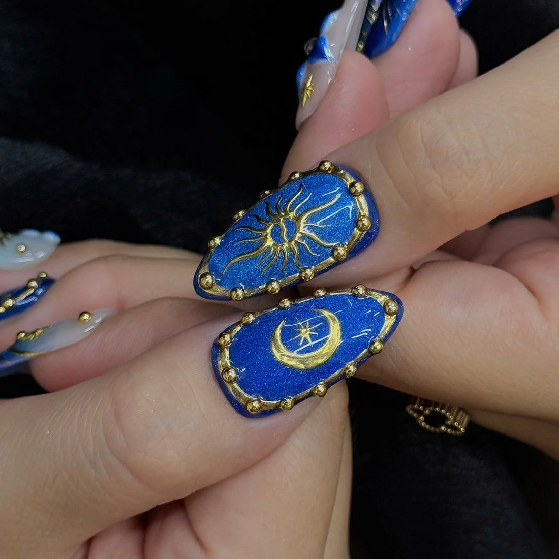 Celestial Aura | Handmade Mystical Evil Eye Sun Moon Press-On Nails