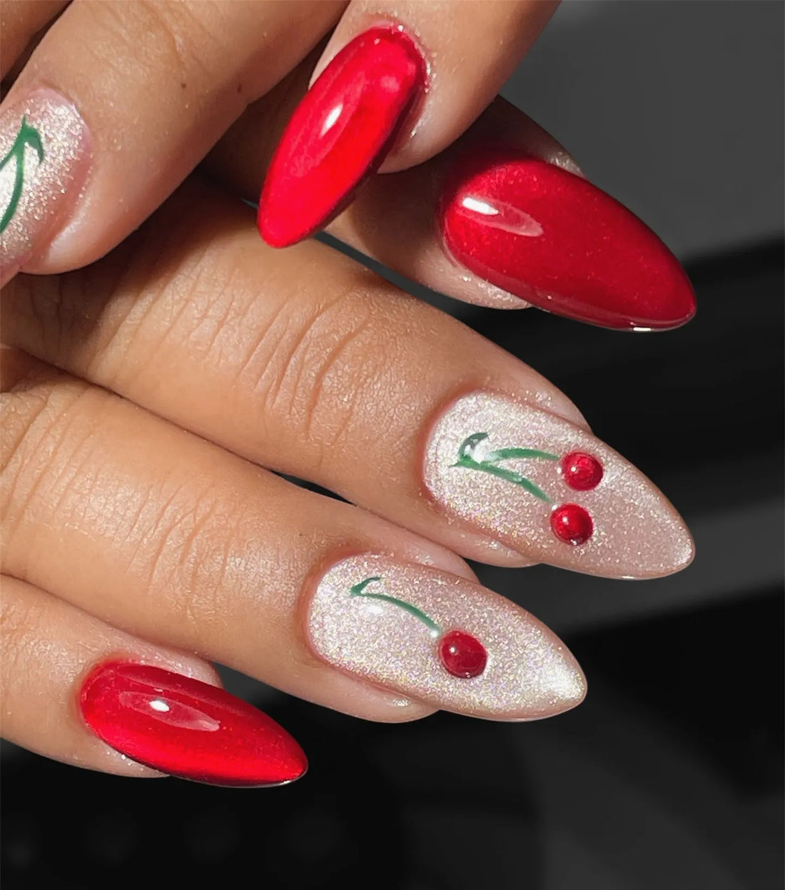 Velvet Cherry | Handmade Red Cat Eye Magnetic Spring Press-On Nails