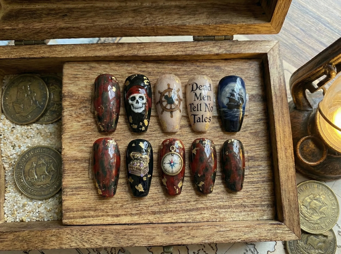 Pirate Night | Handmade Nautical Skull Ship Art Press-On Nails