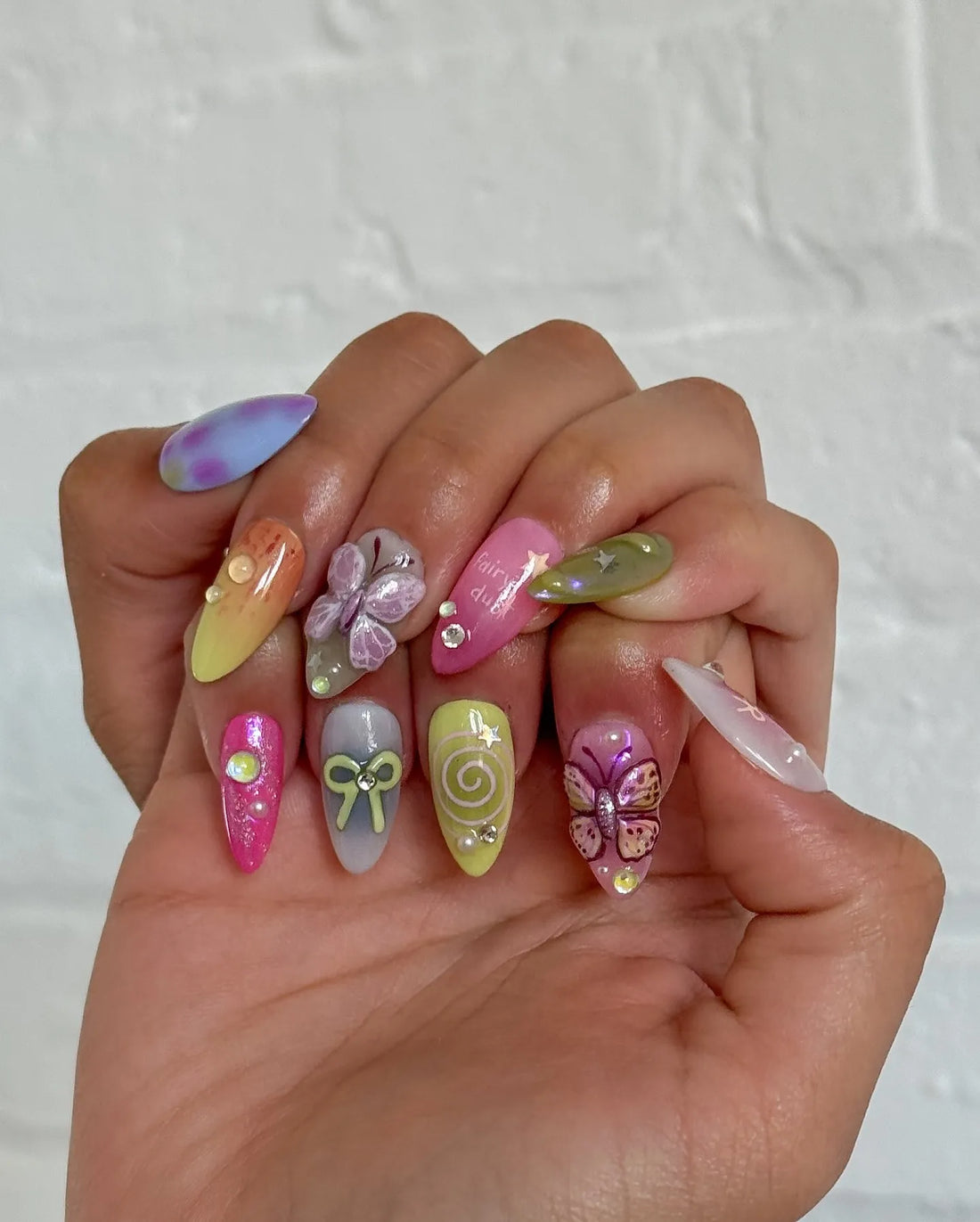 Botanical Monarch | Handmade Magenta Olive Green 3D Butterfly Press-On Nails