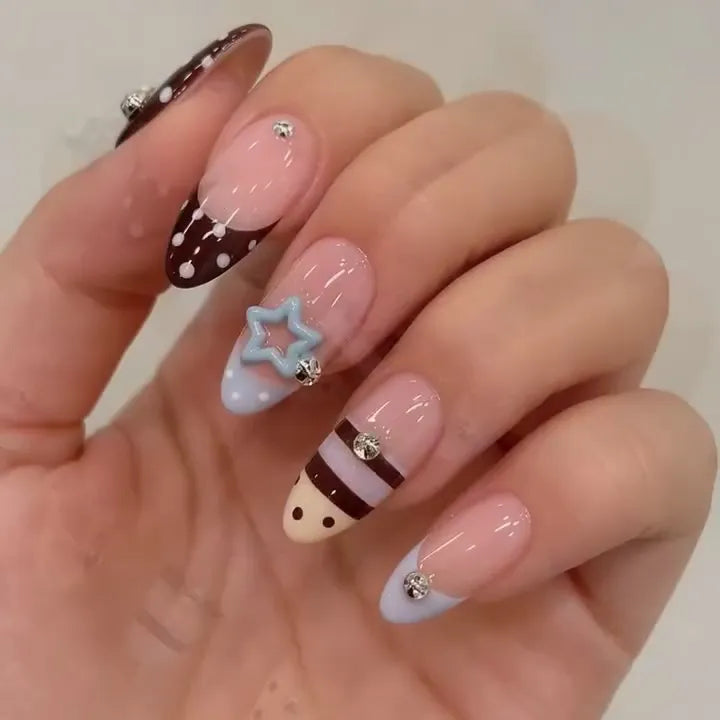 Pastel Pop | Handmade Pastel Star French Tip Polka Dot Stripe Press-On Nails