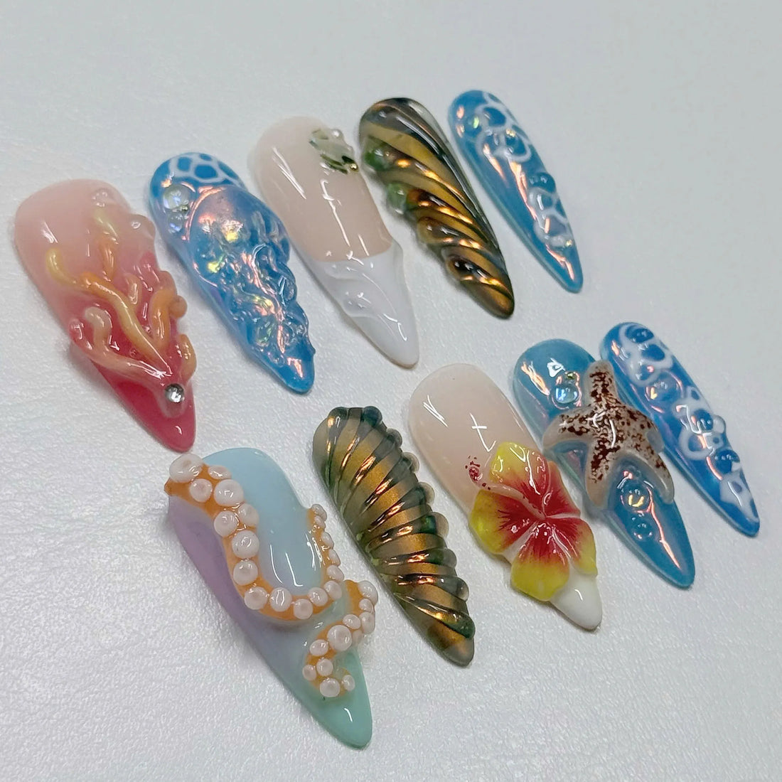 Deep Waters | Handmade 3D Ocean Octopus Jellyfish Press-On Nails