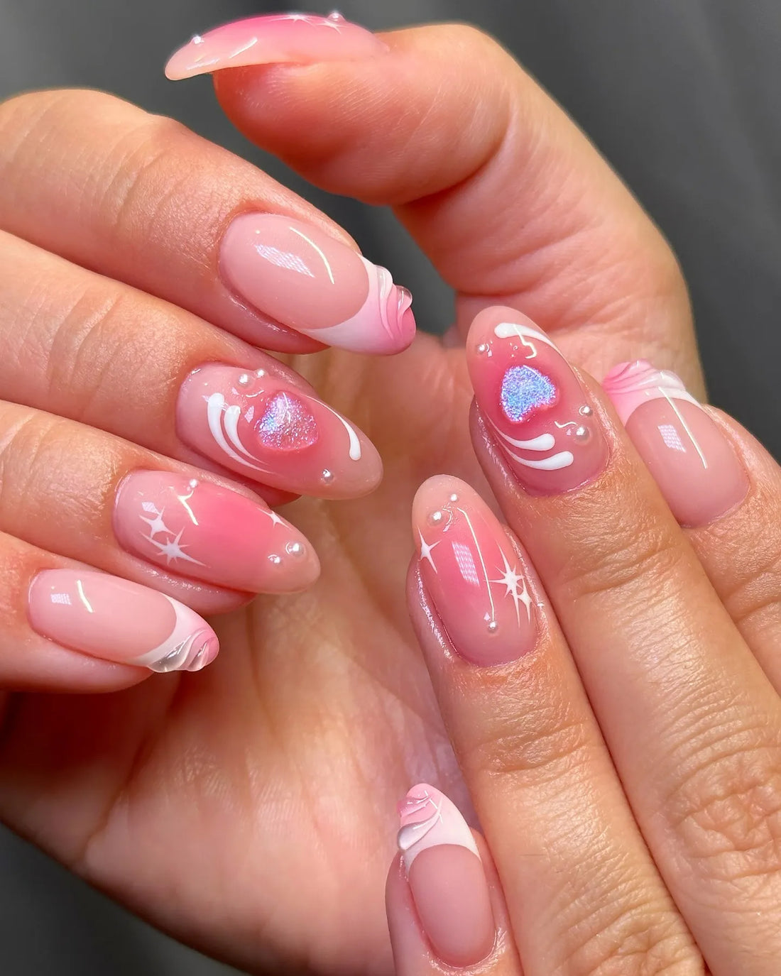Blush Swirl | Handmade Pink Aura Blush 3D Heart Pearl Coquette Press-On Nails