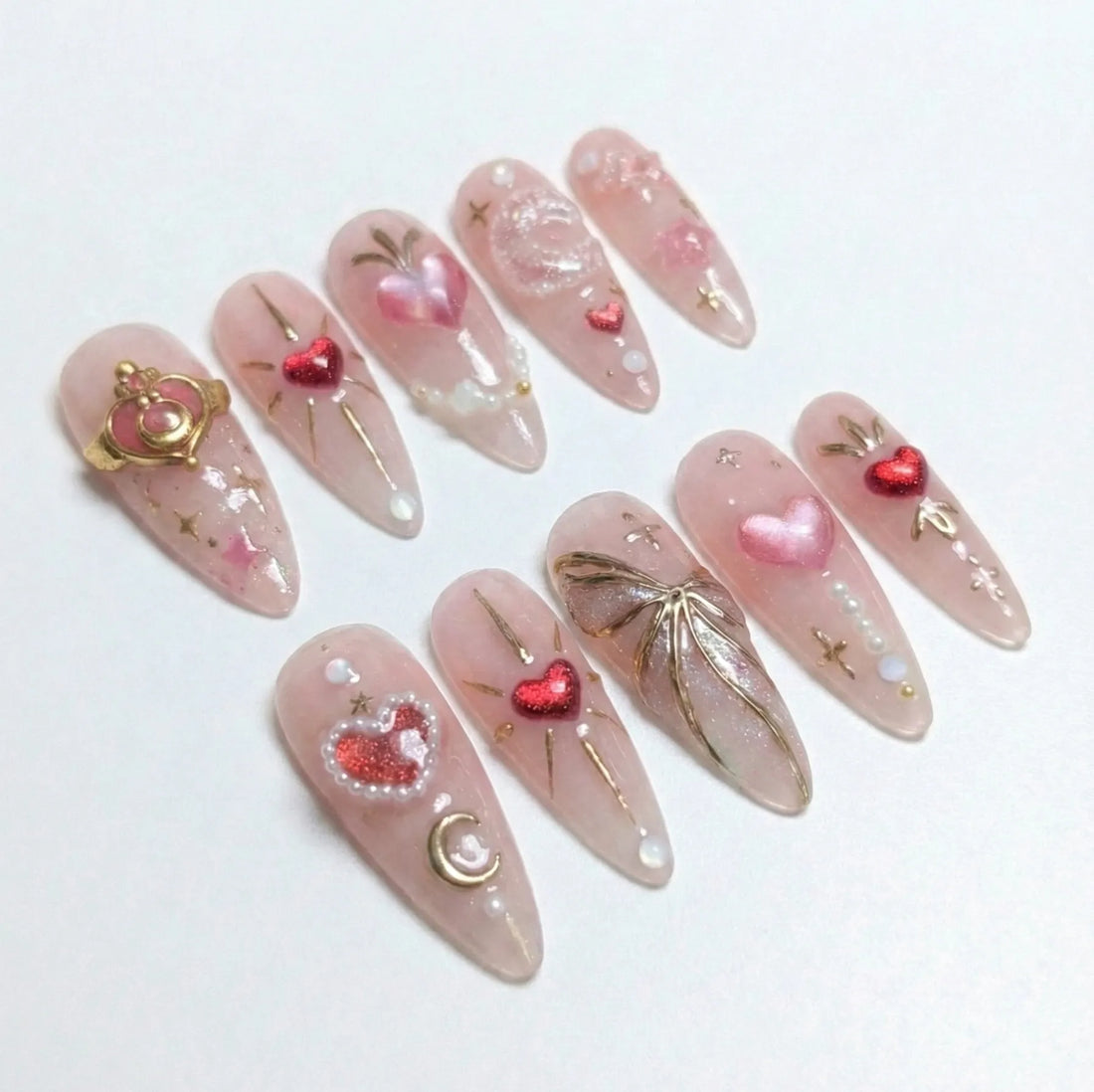 Starlight Heroine | Handmade 3D Celestial Heart Pink Magical Girl Press-On Nails (Copy)
