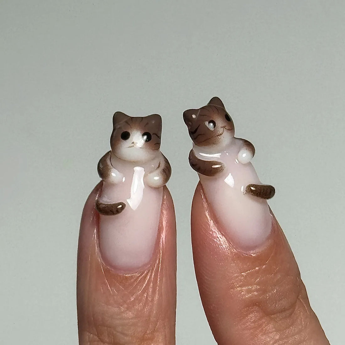 Polka Kitty | Handmade 3D Cat Cute Polka Dot French Gel Press-On Nails