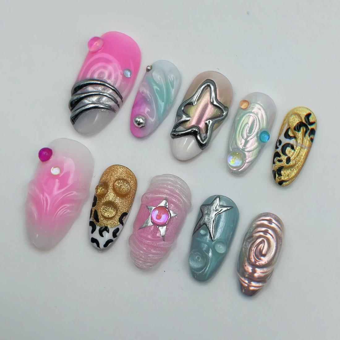 Cyber Star | Handmade Y2K Cybercore Mismatched Funky Abstract Press-On Nails