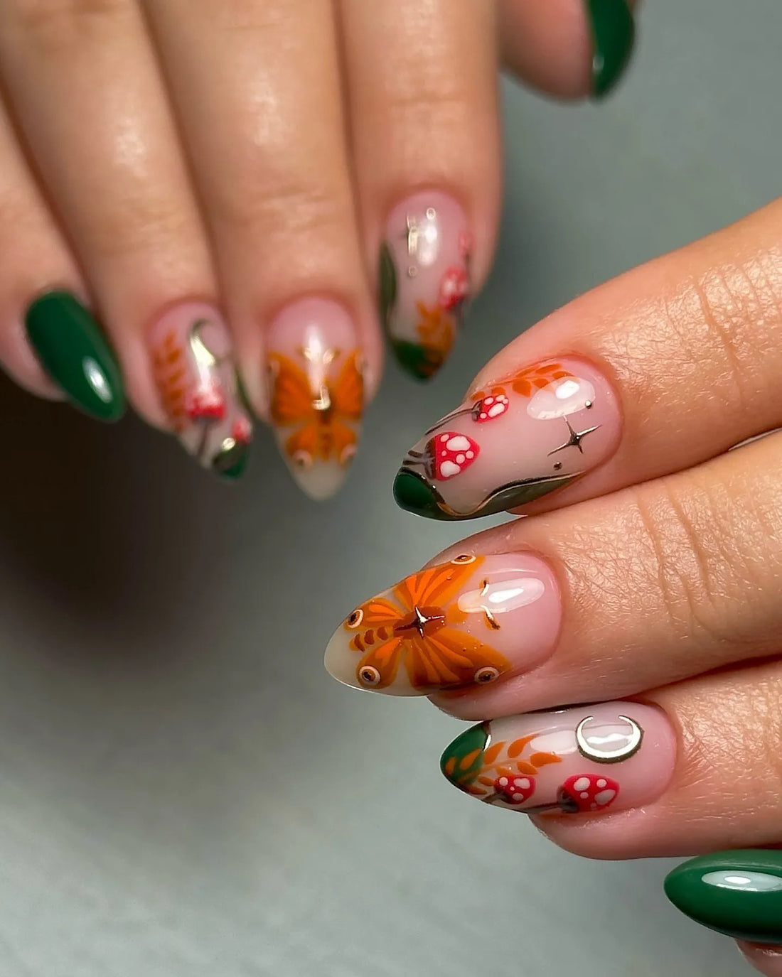 Forest Magic | Handmade Cottagecore Mushroom Botanical Butterfly Press-On Nails