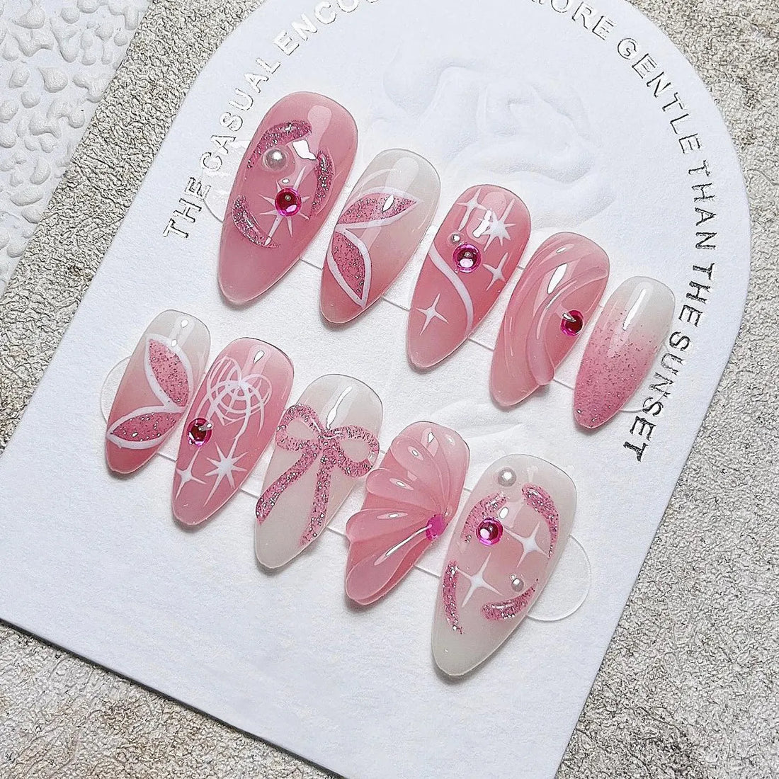 Ribbon Star | Handmade Coquette Pink 3D Glitter Bow Y2K Star Press-On Nails