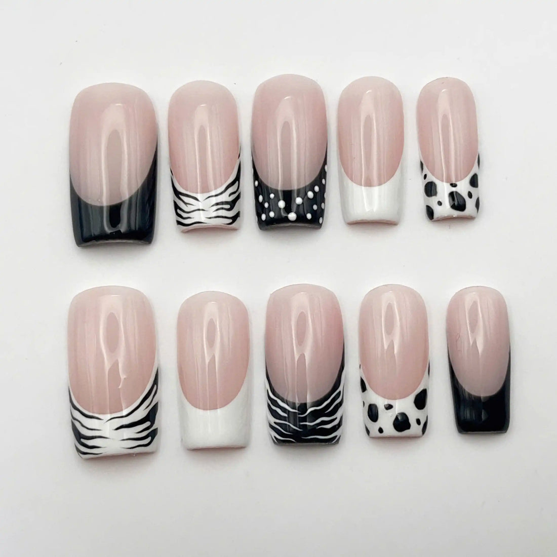 Wild Instinct | Handmade Zebra & Cow Print French Press-On Nails
