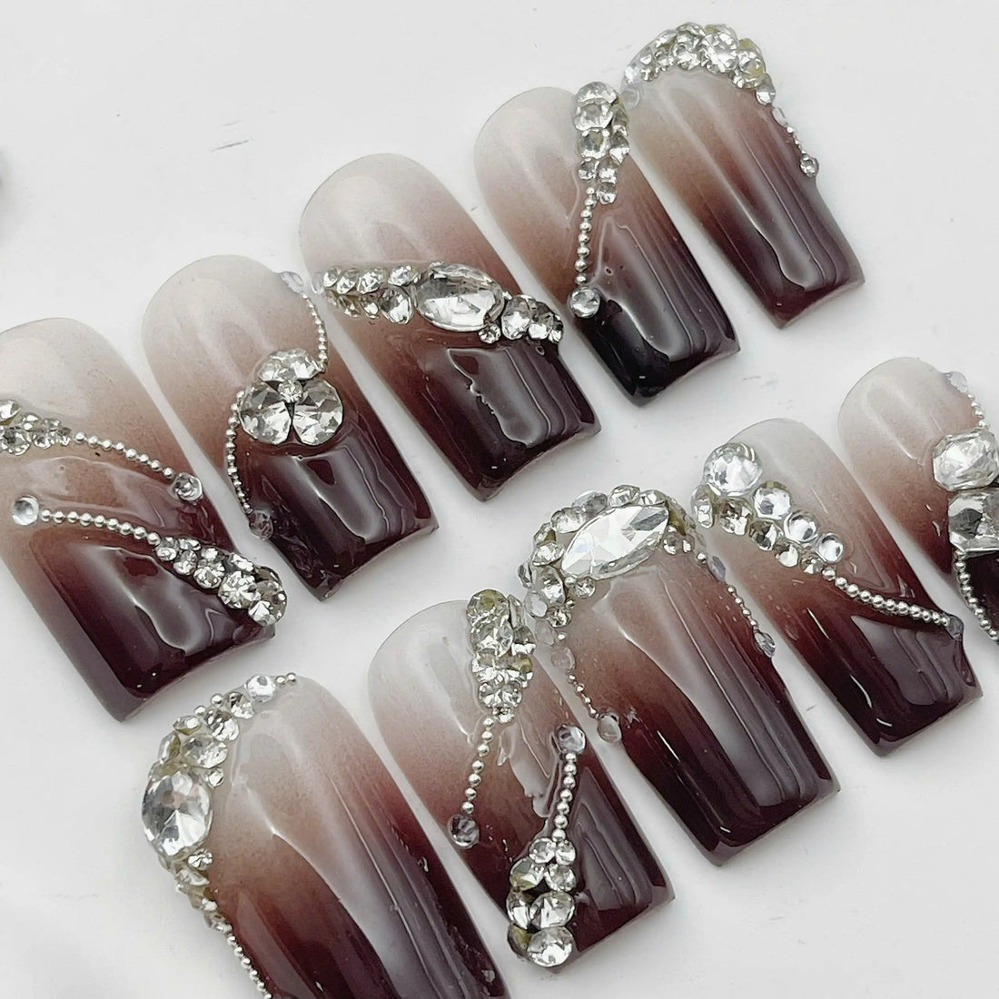 Brown Ombre | Handmade Luxury Rhinestone Gel Press-On Nails