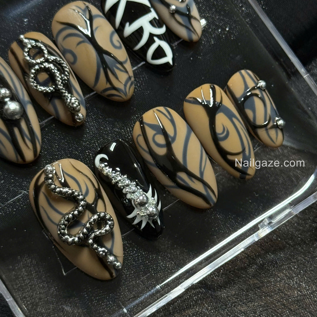Silver Serpent | Handmade 3D Gothic Metallic Snake Gel Press-On Nails