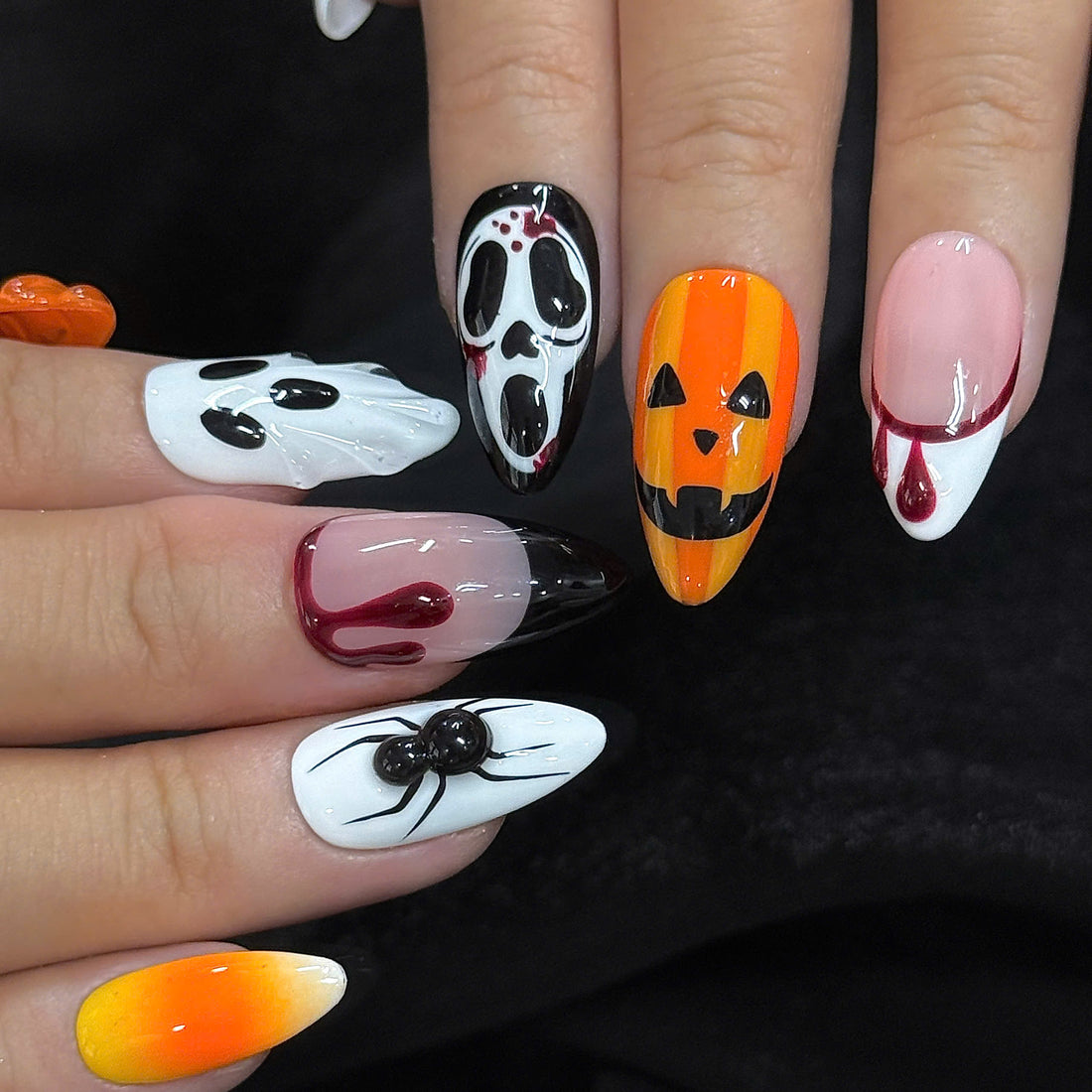 Slasher Night | Handmade Spooky Ghostface Blood Drip 3D Spider Press-On Nails
