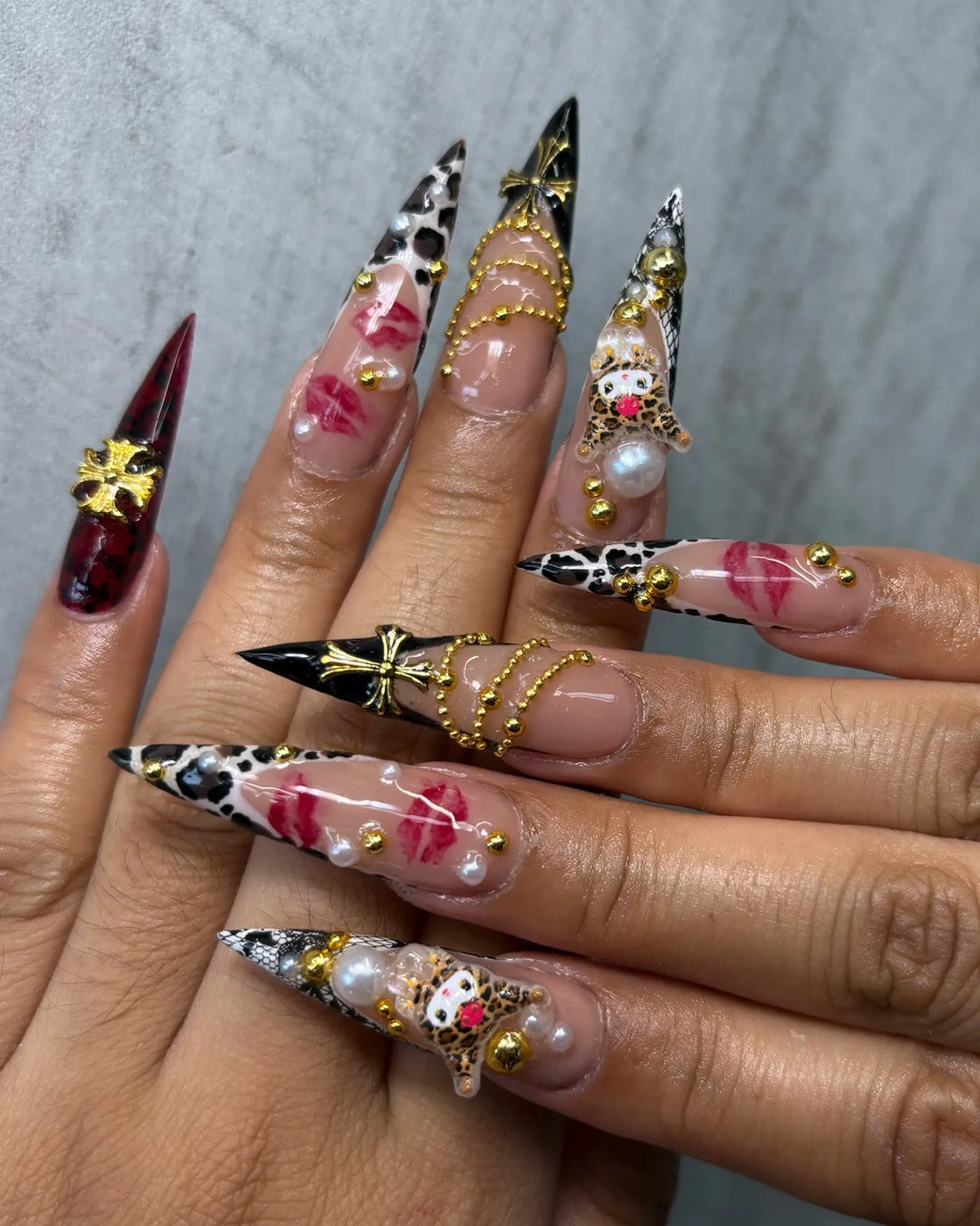 Gyaru Glam | Handmade Y2K 3D Leopard Kiss Mark Press-On Nails