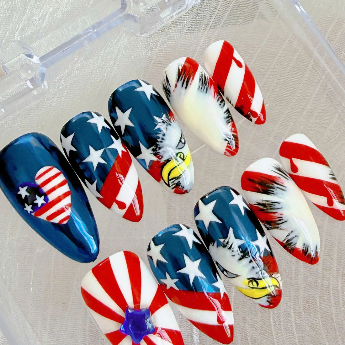Freedom Eagle | Handmade Patriotic USA Flag Rhinestone Press-On Nails