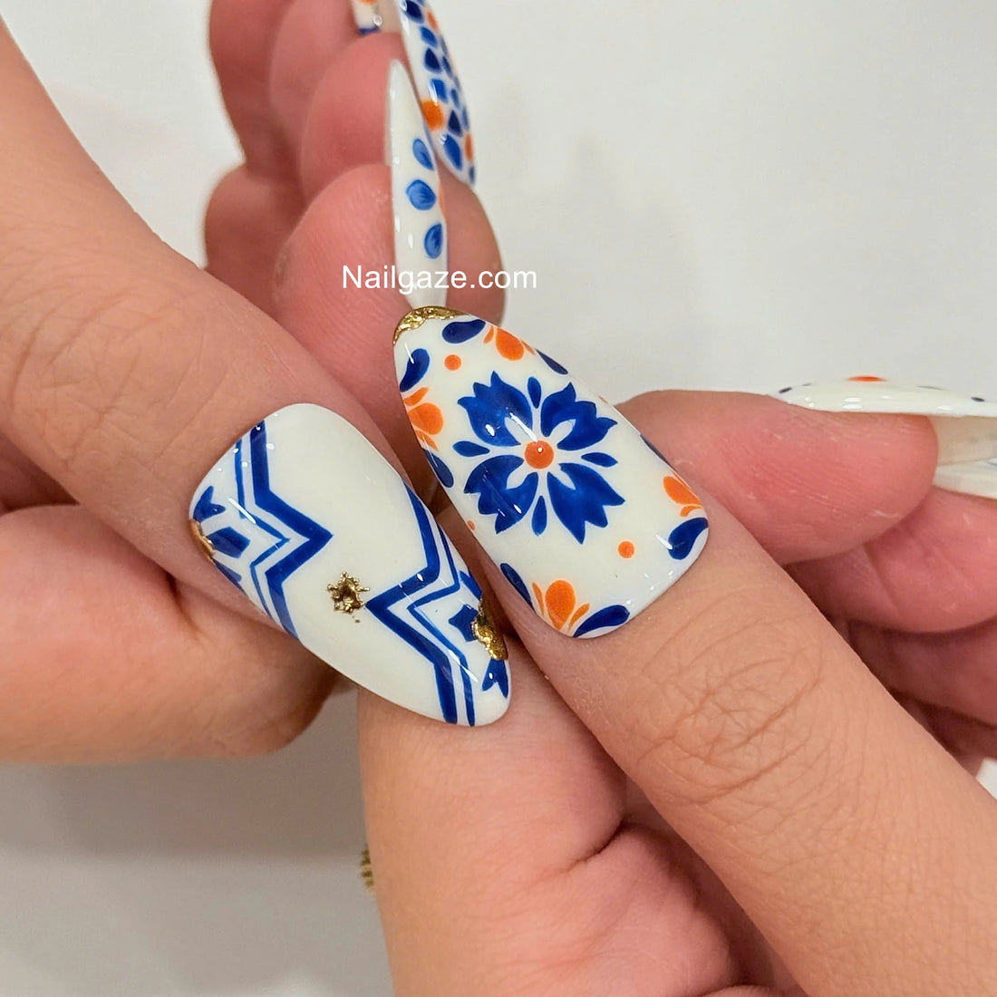 Capri Tile | Handmade Italian Summer Blue Majolica Orange Press-On Nails