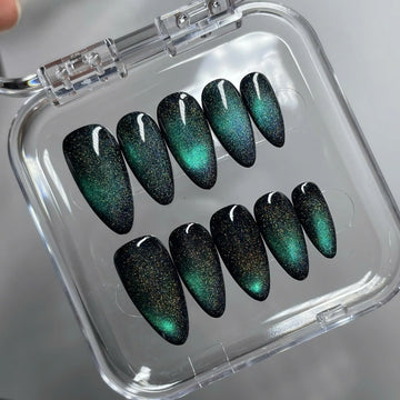 Cosmic Galaxy | Handmade Unique Purple Cat Eye Press-On Nails