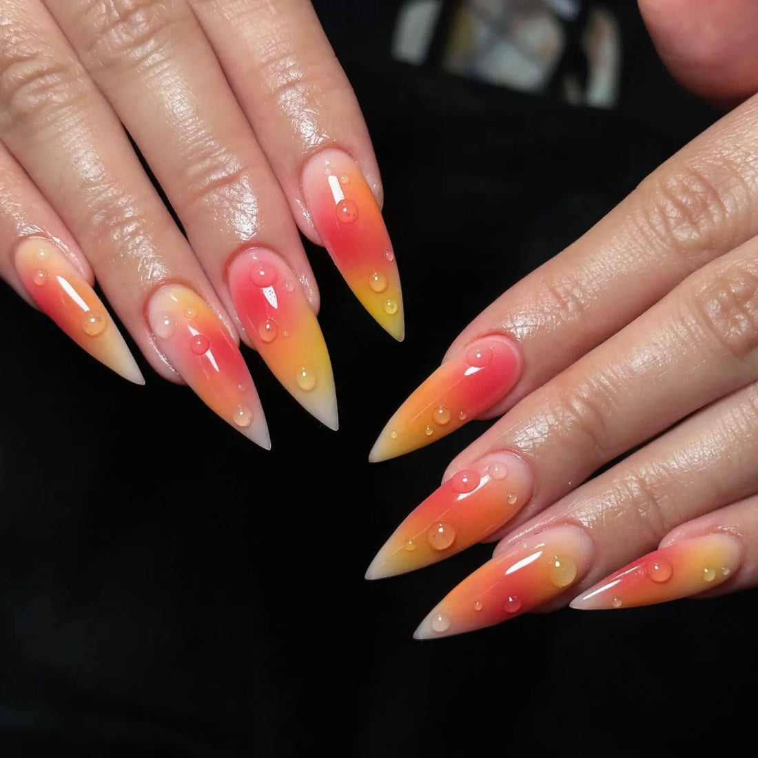 Sunset Dew | Handmade Summer Ombre 3D Water Drop Gel Press-On Nails