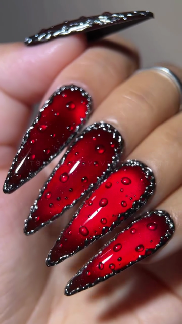 Crimson Aura | Handmade Gothic Blood Red 3D Water Drop Press-On Nails