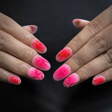 Aura Heart | Handmade Pink Red Airbrush Star Press-On Nails