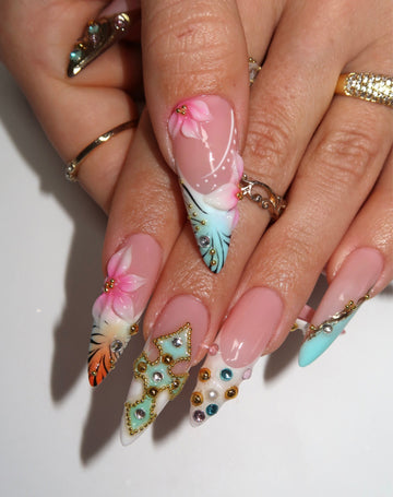 Tiger Bloom | Handmade Y2K Tiger Print 3D Rhinestone Press-On Nails