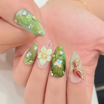 Forest Whisper | Handmade Fairycore 3D Butterfly Woodland Green Floral Press-On Nails (Copy)