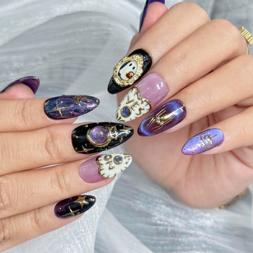 Mystic Ouija | Handmade Purple Cat Eye 3D Celestial Ghost Press-On Nails