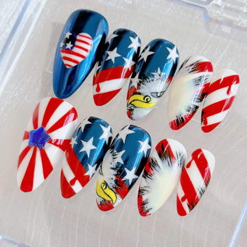 Freedom Eagle | Handmade Patriotic USA Flag Rhinestone Press-On Nails